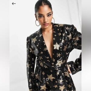 Star Sequin cropped pants and blazer. Excellent condition. Black and gold